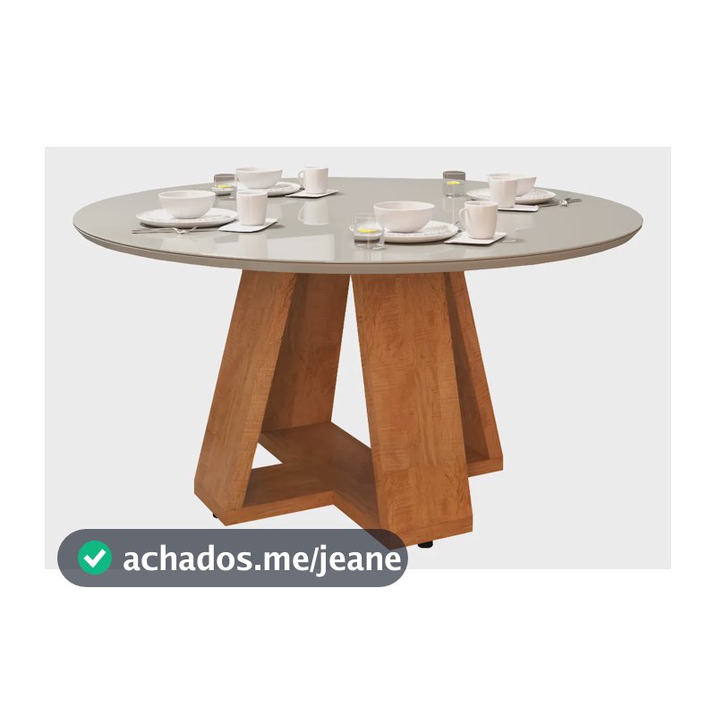 Mesa De Jantar Redonda 90x90 Tampo Mdf Off White Com Vidro Pé Nature Cor Nature Para Cozinha E Sala De Estar Moveis Freitas