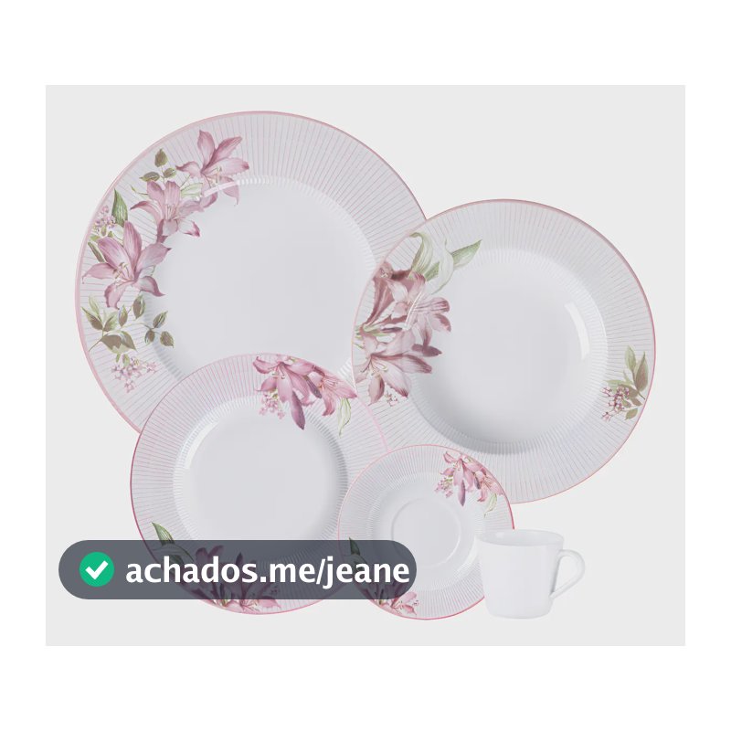 Aparelho Jantar Dominique Em Porcelana 20 Peças Tramontina Branco Com Rosa Florido