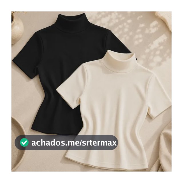 Kit 2 Blusas Feminina Canelada Gola Alta Ribana Básica Preto/off-white Liso Único: 36 A 42