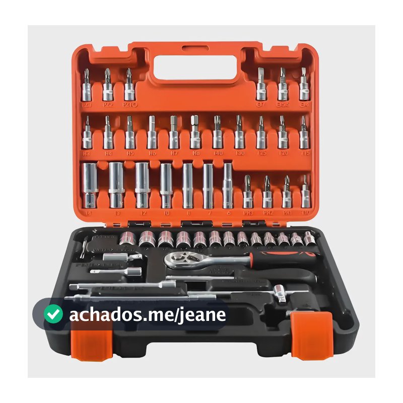 Jogo Soquetes 53 Peças Completo Bits Catraca Kit Ferramentas Preto