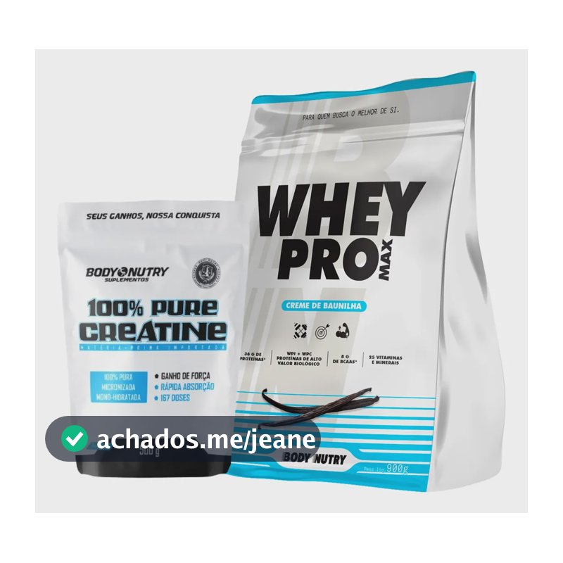 Kit Whey Protein 900g + Creatina 500g, Treino Massa Muscular Creme De Baunilha