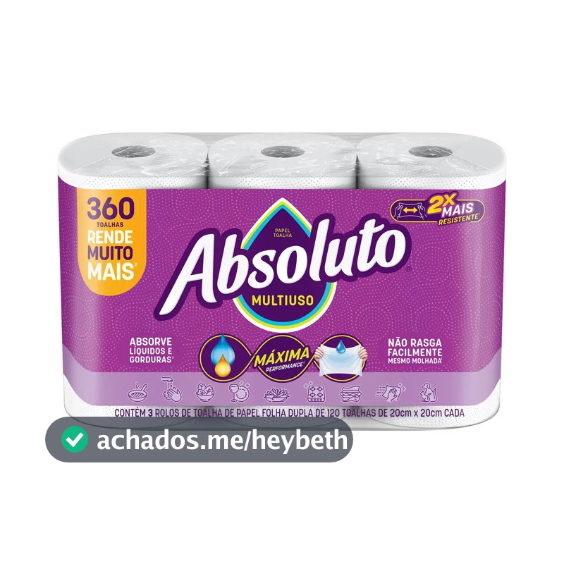 Papel Toalha Absoluto Multiuso 360 Folhas Com 3 Unidades