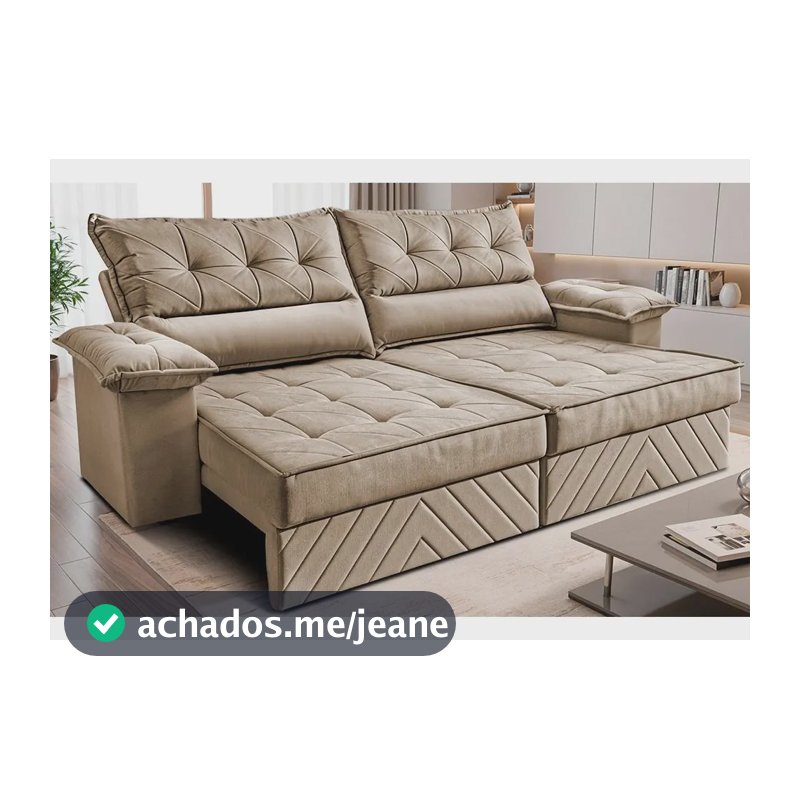 Sofá Retrátil 2,40m Molas E Espuma D33 Thunder. Cama Inbox Bege Liso