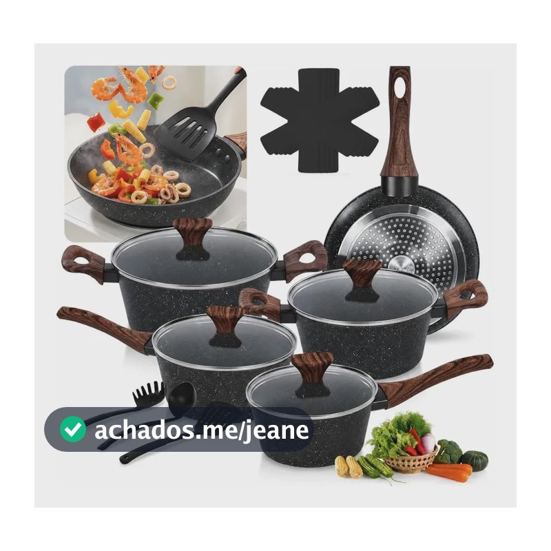Jogo De Panelas Cerâmica Antiaderentes Gas Indução 13 Peças Preto/cinza