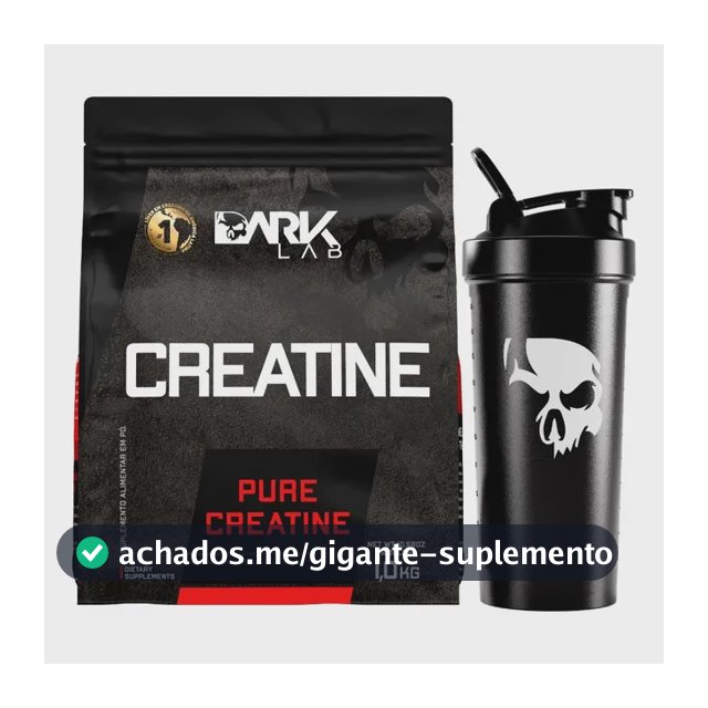 Creatina Pura 1kg Sem Sabor + Coqueteleira Shaker 700ml Preto Dark Lab