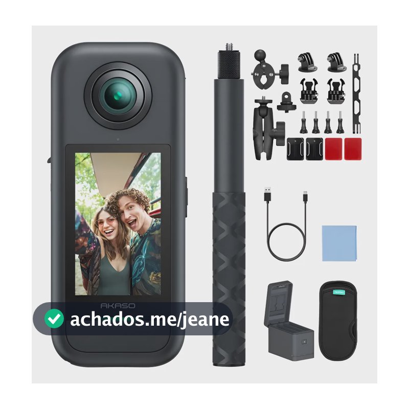 Câmera De Ação Akaso 360 5.7k 360° Eis Com Rastreamento Ia Akaso 360kit Para Motocicleta