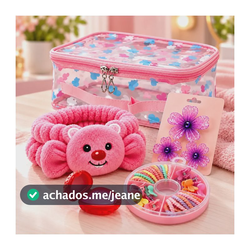 Kit Necessaire Faixa Para Cabelo Gloss Presilhas E Elásticos
