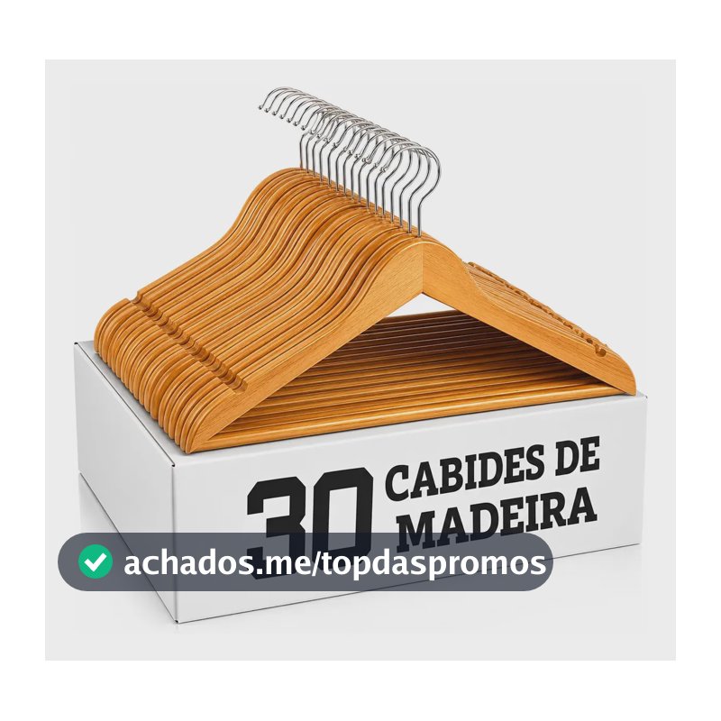 Kit 30 Cabide De Madeira Adulto Grande Antideslizante Slim Marfim