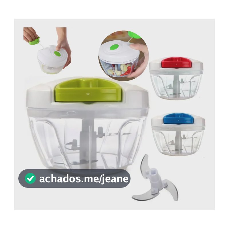 Mini Triturador Manual Picador Alho Cebola Processador Fácil Branco E Transparente Com Detalhes Em Verde/azul/vermelho