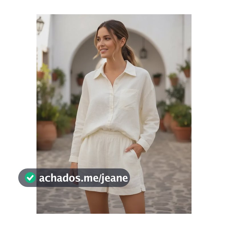 Conjunto Feminino Camisa Over Manga Longa E Shorts De Linho Creme Linho Gg