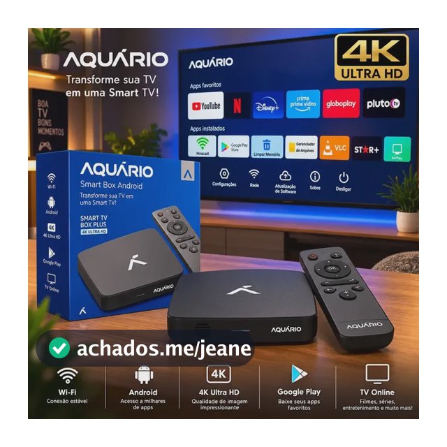 Smart TV Box Aquário STV-3000 Plus Sistema Android TV 4K 16GB Cor Preto