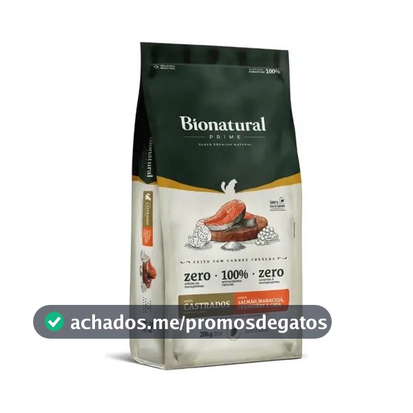 Ração Seca Gato Bionatural Prime Adulto Castrado 20kg Salmão