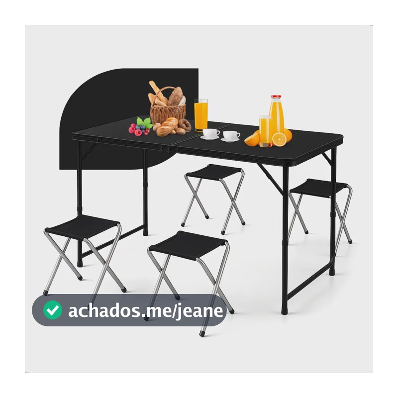 Mesa Dobrável Portátil Durey C/4 Cadeiras Para Camping Preta