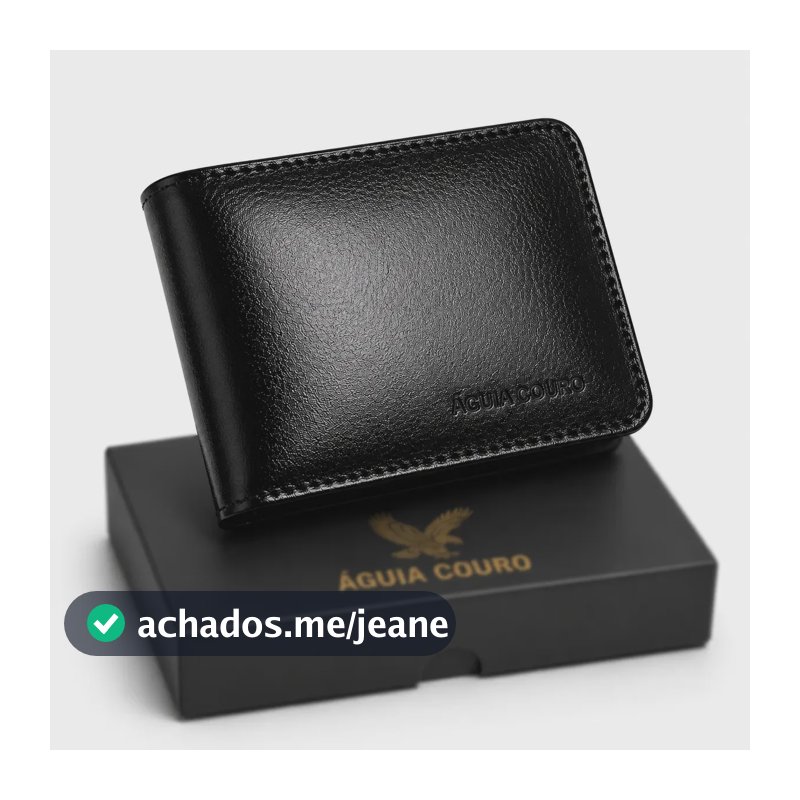 Carteira Masculina de Couro Legítimo Águia, Preta com Porta Moedas e 7 Cartões