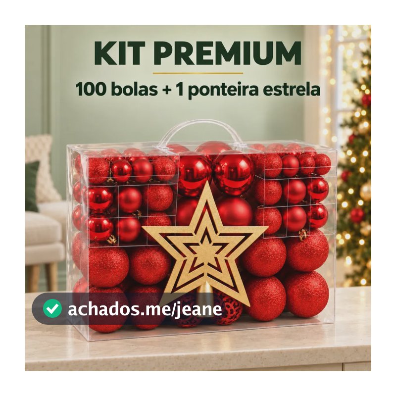 Kit 100 Bolas Árvore De Natal + Ponteira Estrela Pendente Bolinhas Lisas Foscas Glitter Decoração Natalina Premium Cor Vermelho