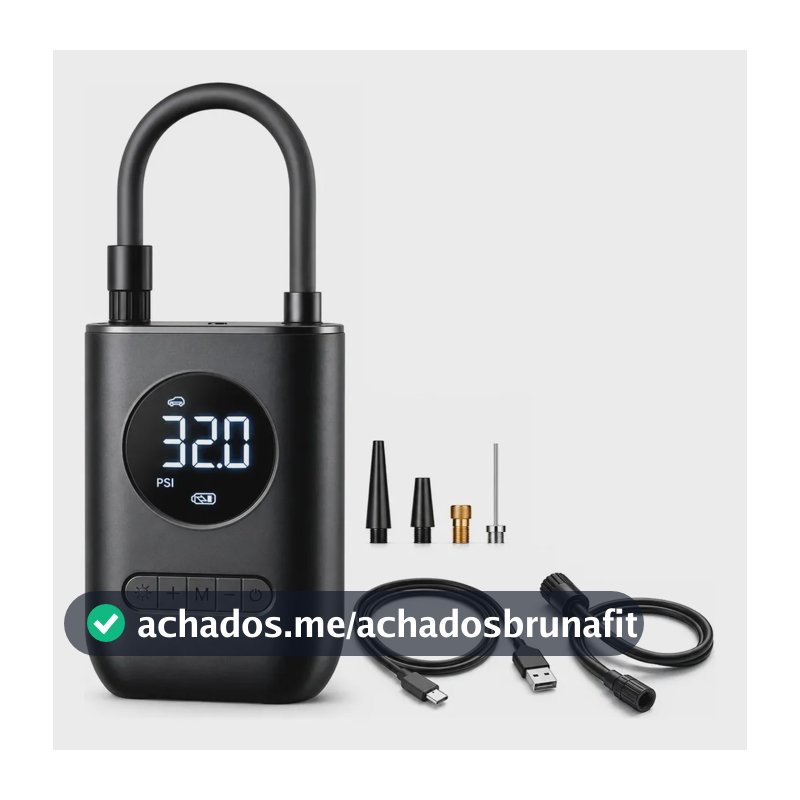 Mini Compressor Digital Quicko Portátil para Pneus de Carro, Moto e Bicicleta com Lanterna