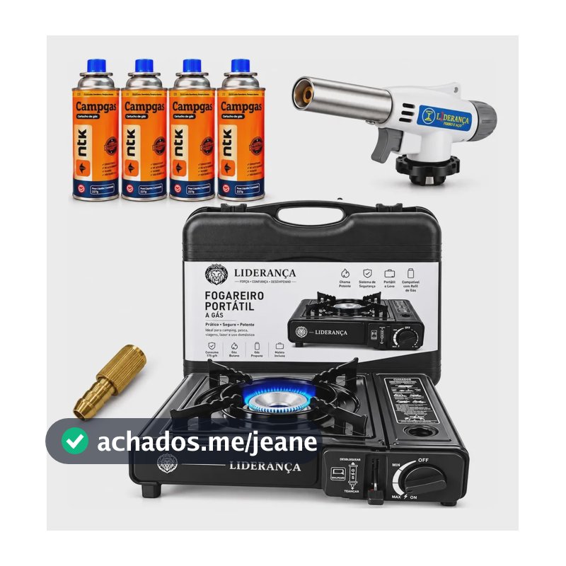Kit Fogareiro Fogão Portátil Camping Pesca + Acessórios Preto