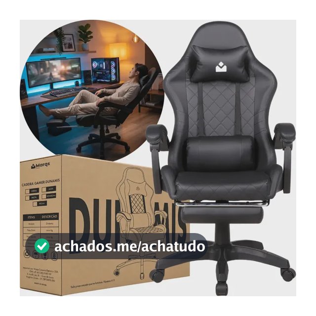 Cadeira De Escritorio Gamer Ergonômica Dunamis Preta Marqs Home Reclinável 180kg Resistente Giratória Confortavel Computador