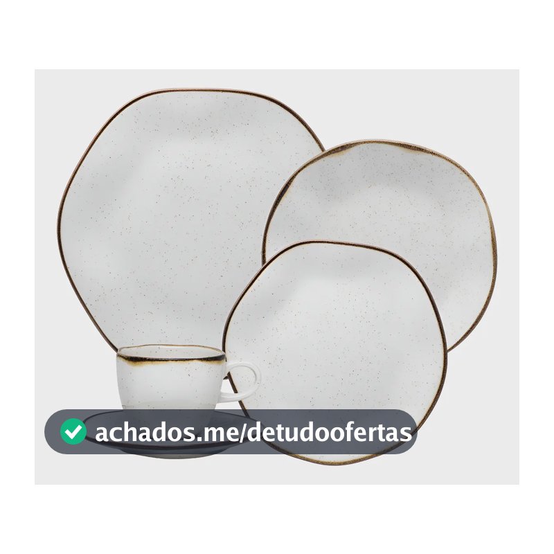 Aparelho De Jantar 30 Peças Ryo Maresia Oxford Porcelana Off White e Marrom