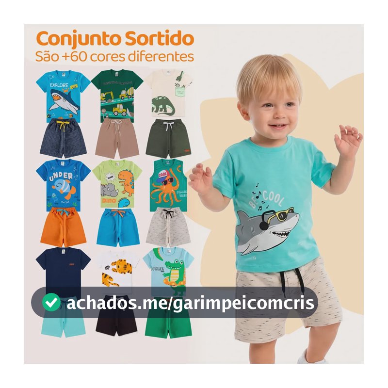 Kit Infantil 10 Peças Menino Conjunto 5 Shorts+5 Camisetas Kit 5 Conjuntos Infantil 8 Peças 3 - Veste 2 Anos
