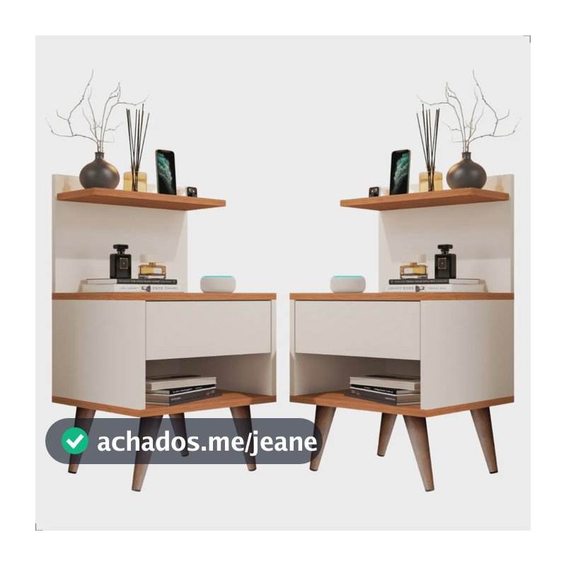 Duas Mesas De Cabeceira Apoio Lateral Retro Com Gaveta Nicho Laqueado Brilhante Off White