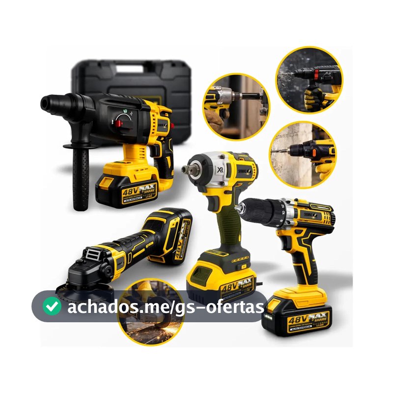 Kit Multi Ferramentas 4 Em 1 48v Sem Fio Com 2 Baterias Furadeira Parafusadeira Martelete Esmerilhadeira Chave De Impacto Com Maleta Alta Potência Uso Profissional E Doméstico Simake