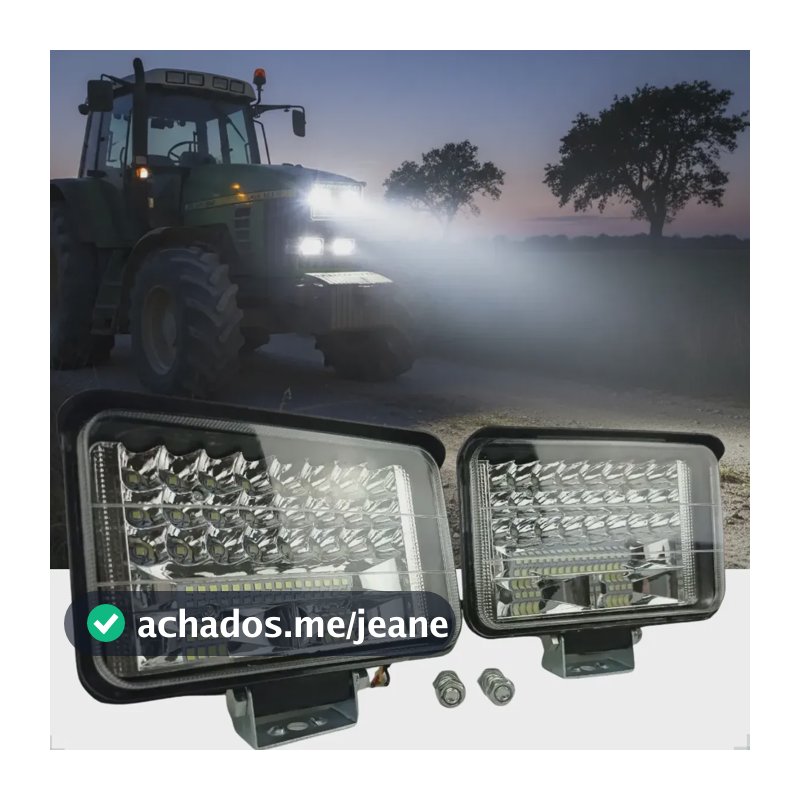 Farol Milha Retangular 144w Led Trator Muito Forte 12v 24v Luz Branca - Farolete Caminhão Colheitadeira Agricola