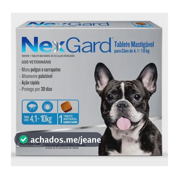 Nexgard Antipulgas E Carrapatos Para Cães 4,1 A 10KG 1 TABLETE