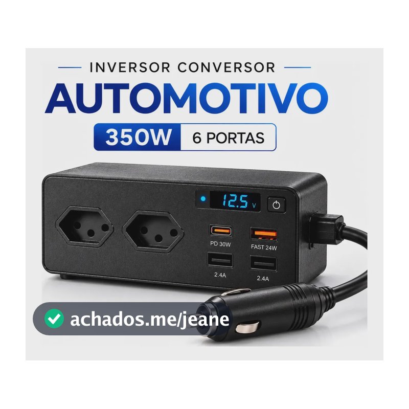 Conversor Inversor Carro 350w 12v Para 110v 6 Portas Automotivo Tomada Carro Veicular Motorhome USB e LED Inversor De Tensão Veicular