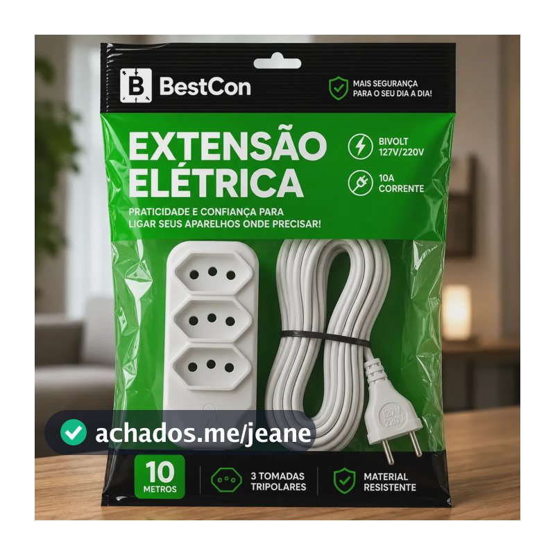 Extensão Elétrica 10 Metros com 3 Tomada Bivolt 10A Branca Bestcon