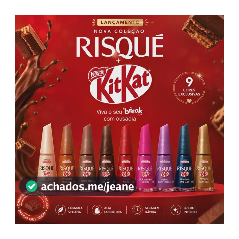 Risque Kit Kat Lançamento Kit 9 Cores Esmalte Hipoalergênico Kitkat - Chocolate