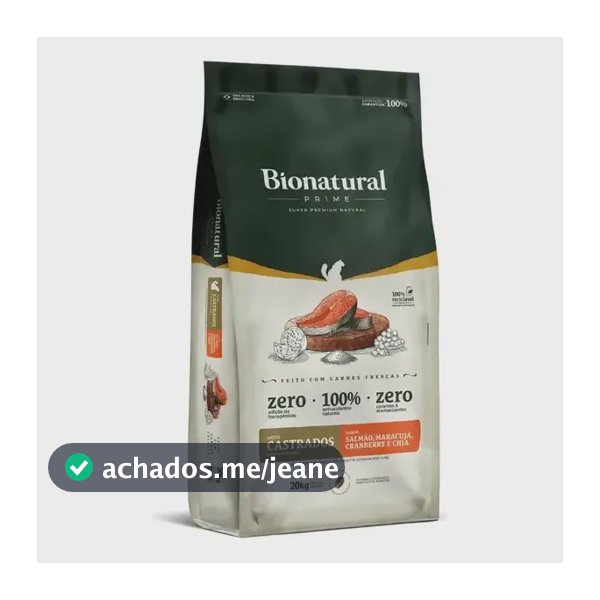 Ração Seca Gato Bionatural Prime Adulto Castrado 20kg Salmão