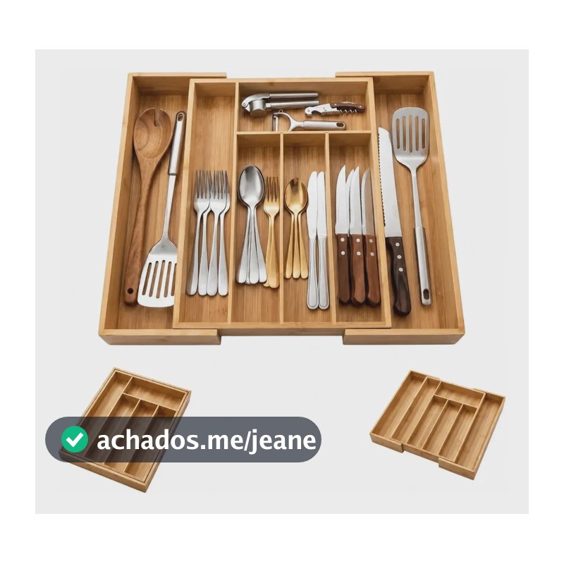 Porta Talher Extensivel Bambu Organizador 7 Divisoria Gaveta Natural