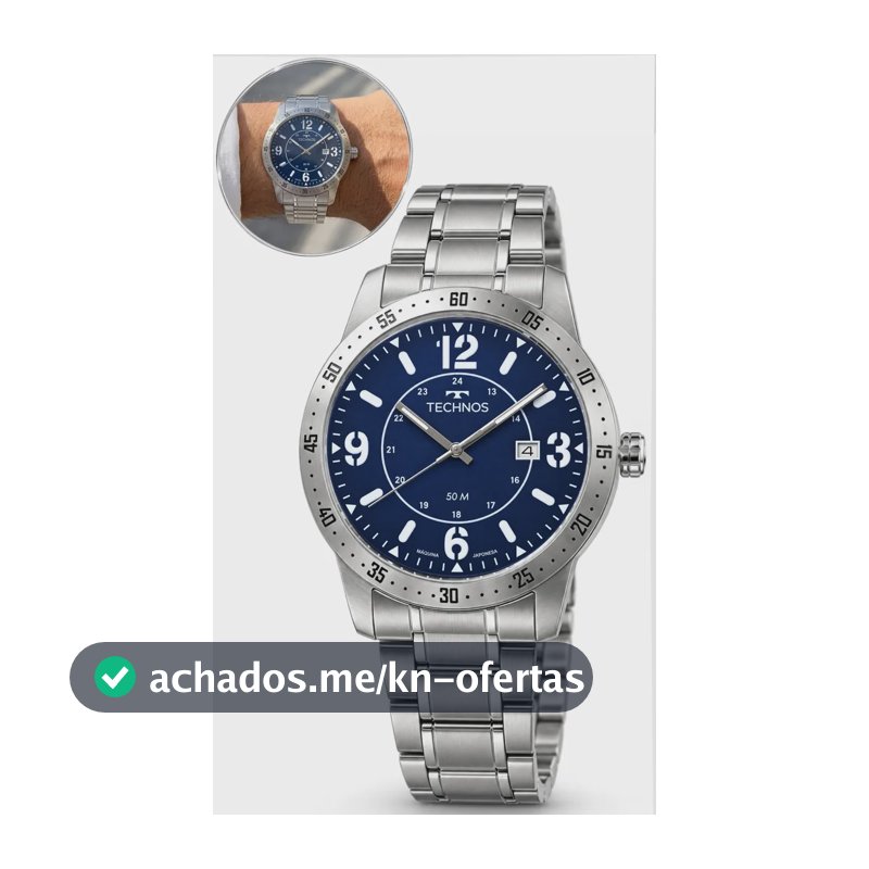 Relógio Technos Masculino Steel De Pulso Quartz Original Prateado Azul-marinho