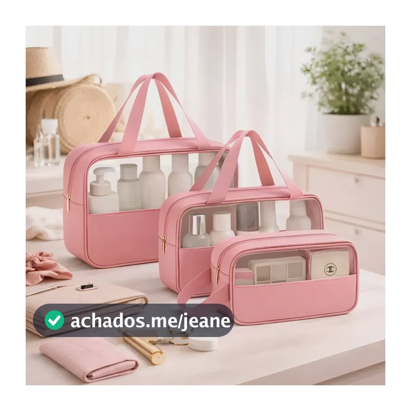 Kit Necessaire 3 Impermeável Organizador Mala Viagem Cor Rosa Desenho Do Tecido Lisa Artestore