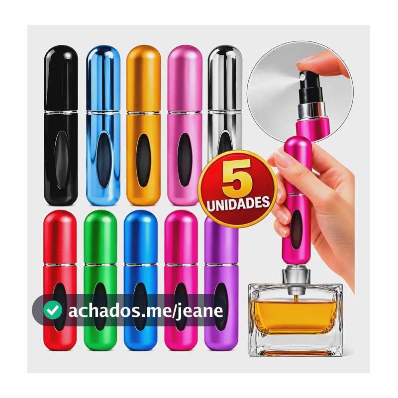 Kit 05 Mini Frasco Porta Perfume 5ml Spray Recarregável
