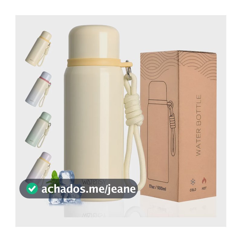 Garrafa Térmica Inox 500ml Parede Dupla Gelada 24h Com Alça Bege