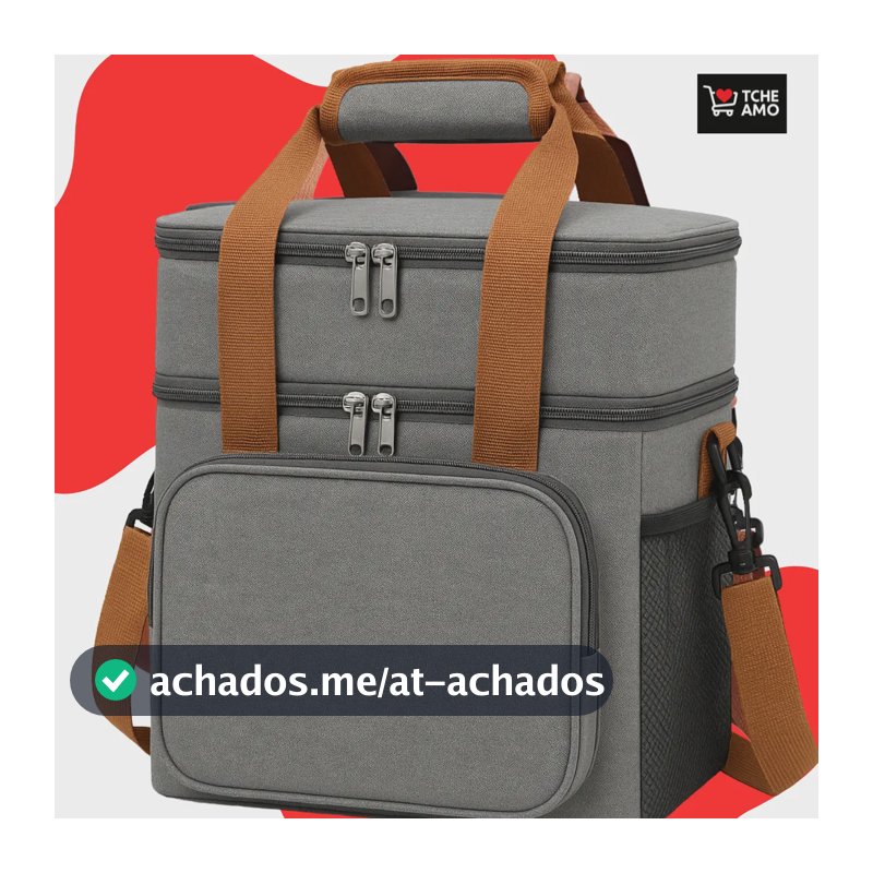 Bolsa Térmica Marmita Tche Amo 13.5 L Alça Transversal Ajustável Removível 2 Compartimentos Organiza Conserva Seus Alimentos Quente ou Frio Cor Cinza