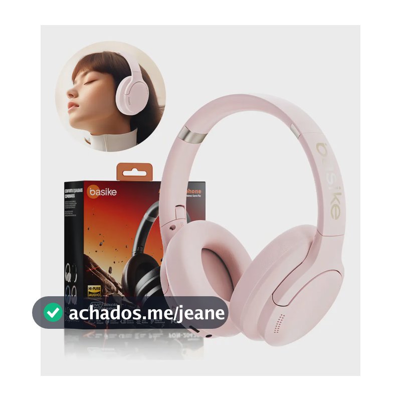 Headset Bluetooth Redução De Ruído Do Anc Hifi Basike Fone de ouvido Headphone Bluetooth5.4 over-ear Sem Fio Com Microfone Até 50h de Bateria Cor Rosa