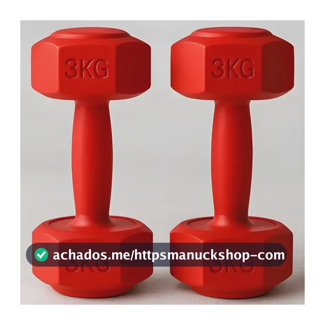 Par Halteres Emborrachados 3kg Musculação Treino Hexagonal Vermelho
