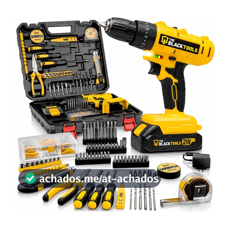 Parafusadeira Furadeira De Impacto The Black Tools Profissional a Bateria Com Maleta + Kit Acessórios 134 Peças Tbkit24