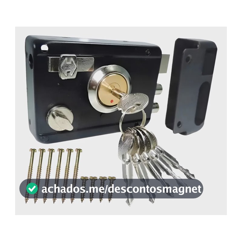 Fechadura Para Portão Sobrepor Externo Manual 6 Chaves Tetra Preto