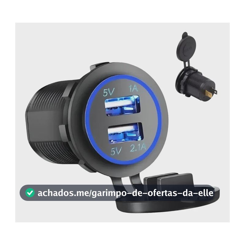 Tomada Carregador Usb Veicular Universal 2 Saídas 1.0ae2.1a Azul