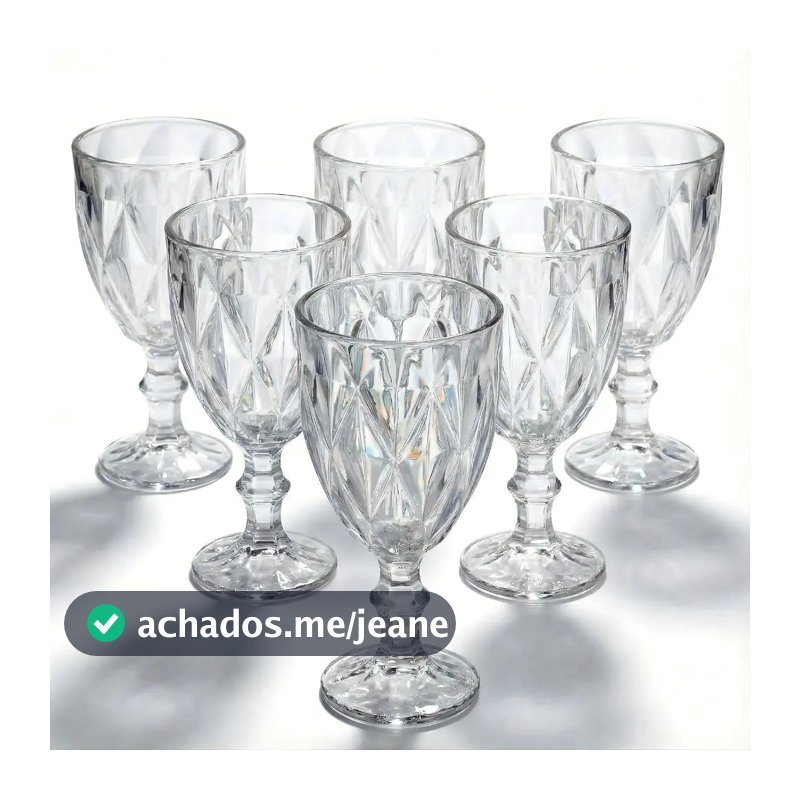 Jogo 6 Taças Vidro Diamond Transparente Incolor Bico De Jaca 330ml Pacotinho Decor