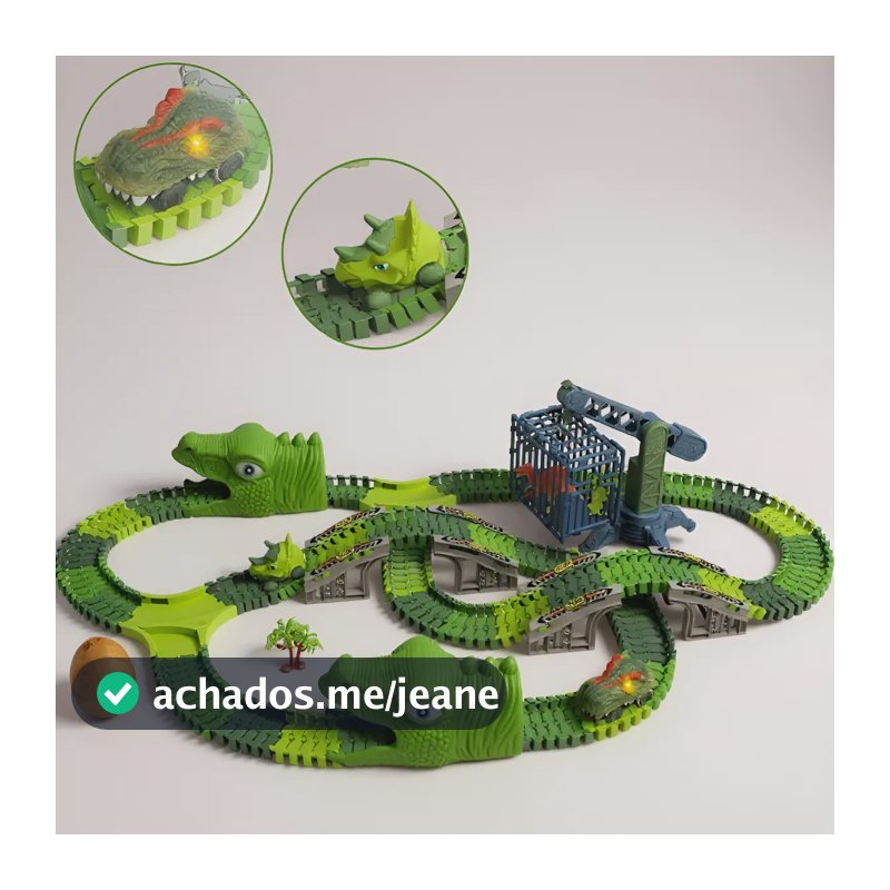 Pista De Carrinho Dinossauro Com Luz 277 Peças Brinquedo Verde