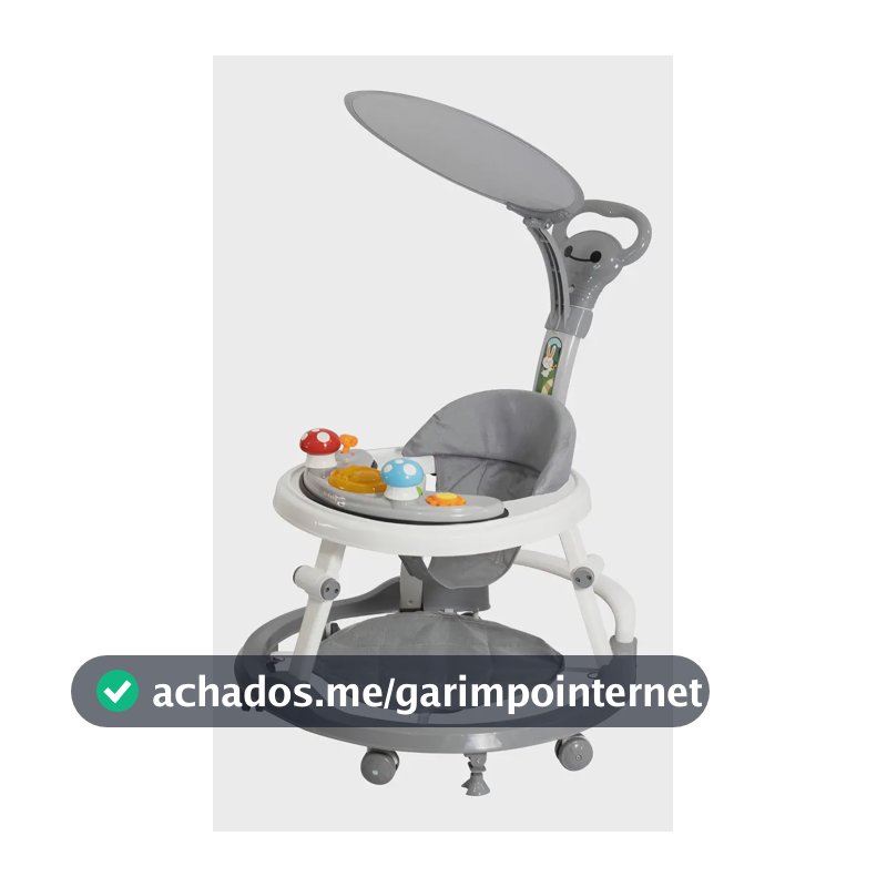 Andador Infantil Para Bebê Com Capota Brinquedo Musical Cinza - KaBaby
