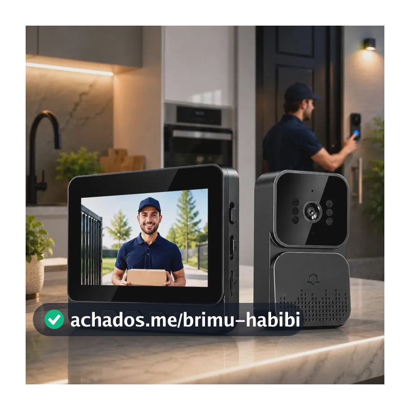 Vídeo Porteiro Campainha com Áudio Monitor Sem Fio Interfone Bidirecional Wireless Hd Cor Cinza-escuro Casa Segura VLX