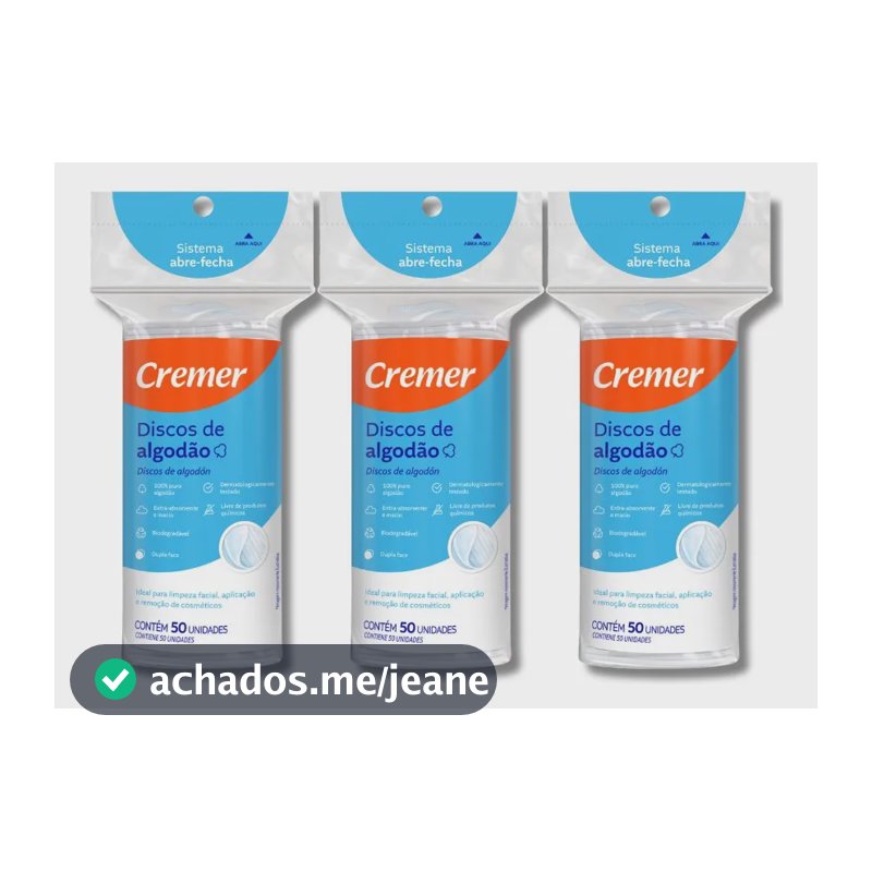 Cremer 3 Pacotes 150 Discos 100% Algodão Remove Maquiagem