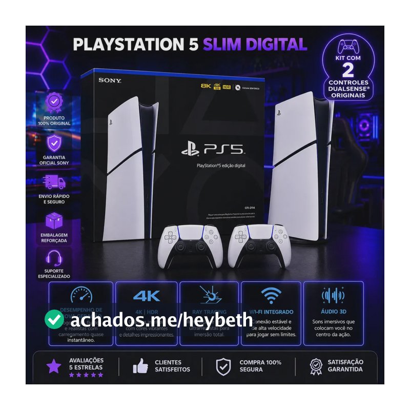 Playstation 5 Slim Digital 825gb Branco Novo Cfi-2114 2 Controles Dualsense Originais Sony Ps5 Lacrado Console Completo Ssd Ultra Rápido 4k Ray Tracing Wifi Bluetooth