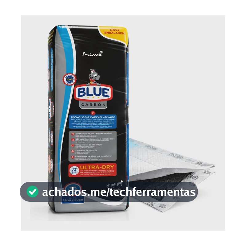 Tapete Higiênico Blue Carbon 30un Carvão Ativado 82x60 Cinza